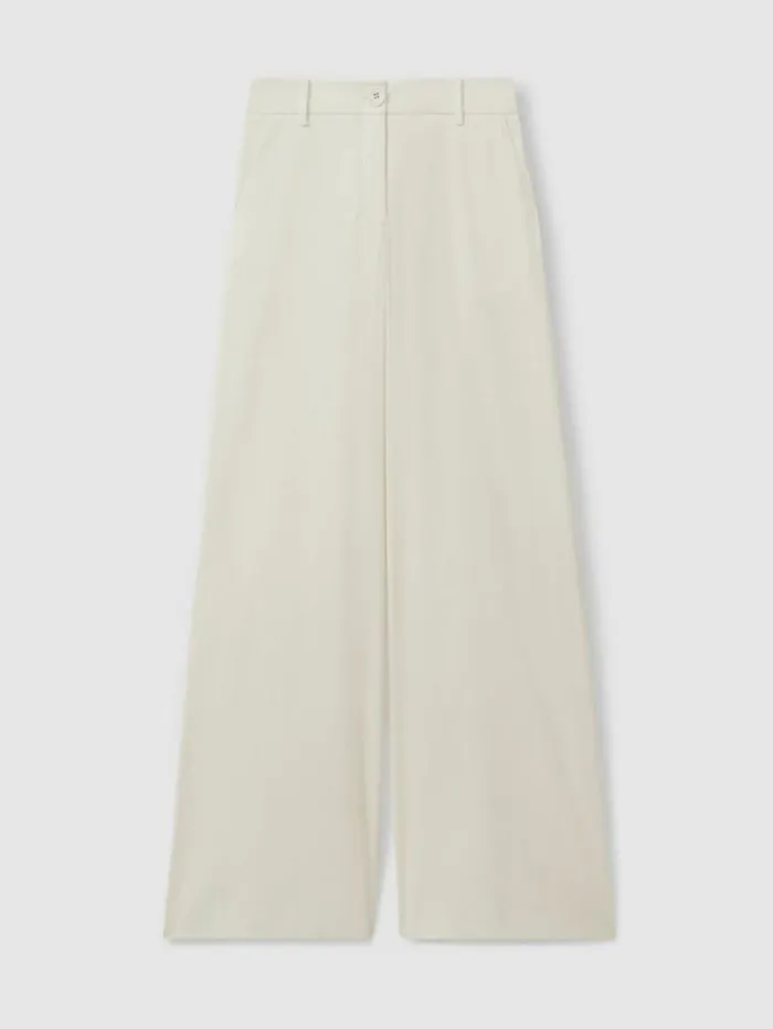 REISS Pants Women Anna Quan Wide Leg Linen Blend Trousers Ivory