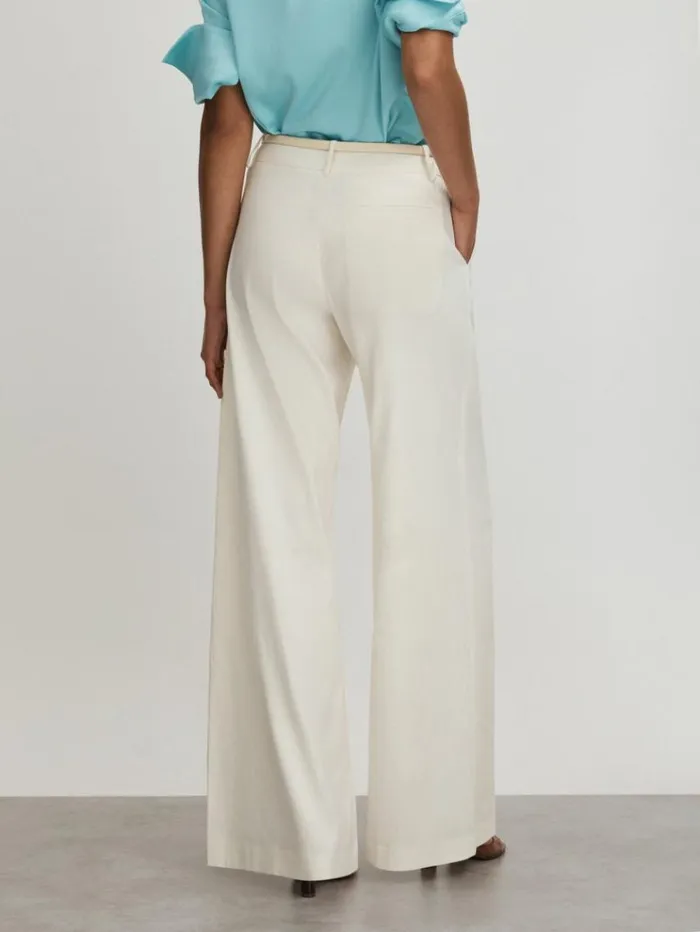 REISS Pants Women Anna Quan Wide Leg Linen Blend Trousers Ivory