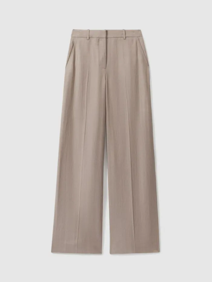 REISS Pants Women Atelier Tailored Wide Leg Suit Trousers With Linen Pink