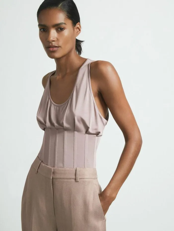 REISS Pants Women Atelier Tailored Wide Leg Suit Trousers With Linen Pink