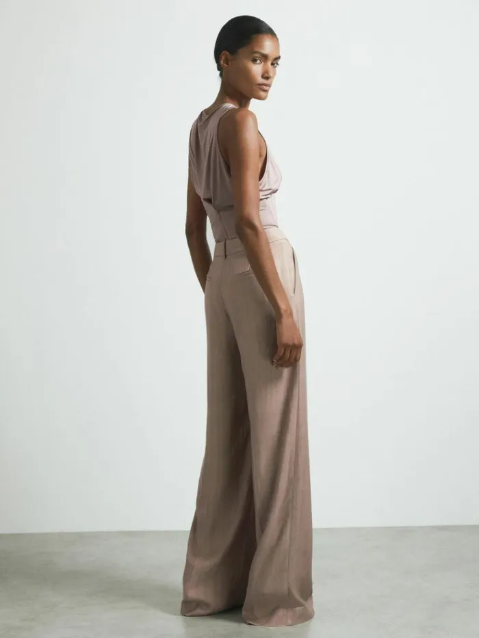 REISS Pants Women Atelier Tailored Wide Leg Suit Trousers With Linen Pink