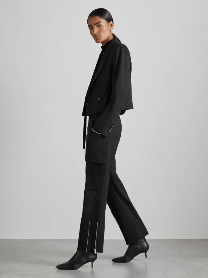REISS Pants Women Atelier Zipped Crepe Trousers Black