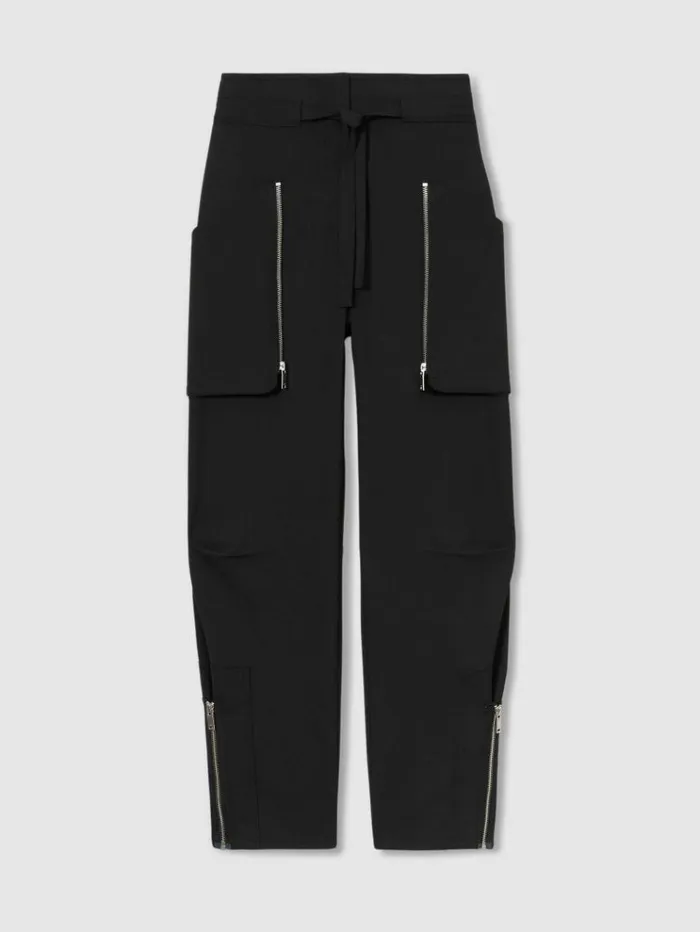 REISS Pants Women Atelier Zipped Crepe Trousers Black