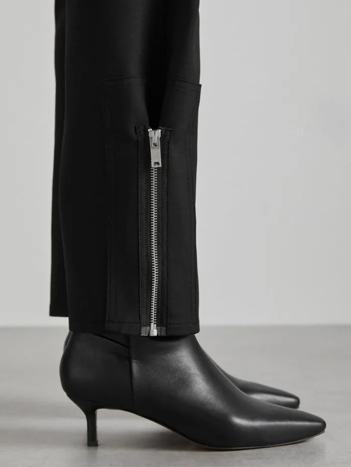 REISS Pants Women Atelier Zipped Crepe Trousers Black