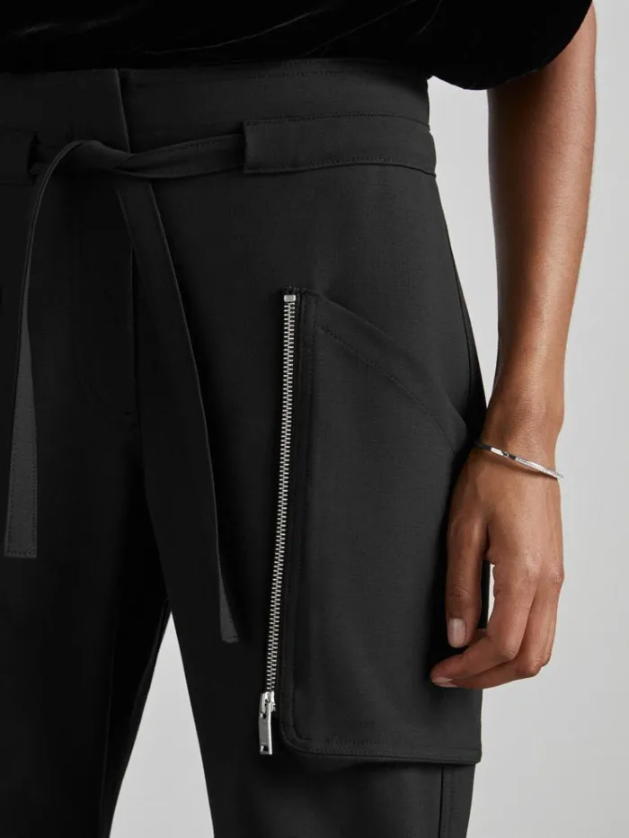 REISS Pants Women Atelier Zipped Crepe Trousers Black