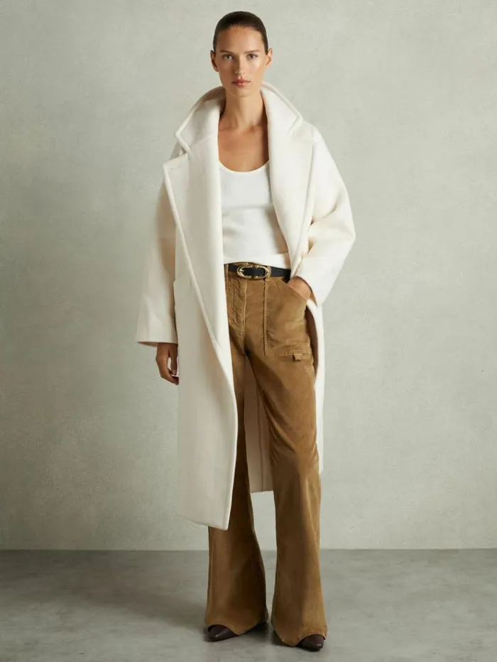 REISS Pants Women CottonBlend Corduroy Flared Trousers Brown