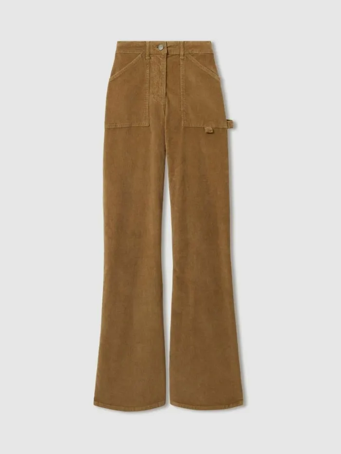 REISS Pants Women CottonBlend Corduroy Flared Trousers Brown