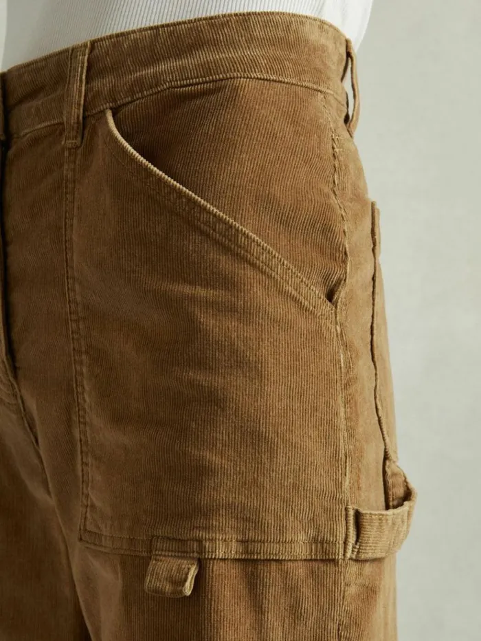 REISS Pants Women CottonBlend Corduroy Flared Trousers Brown