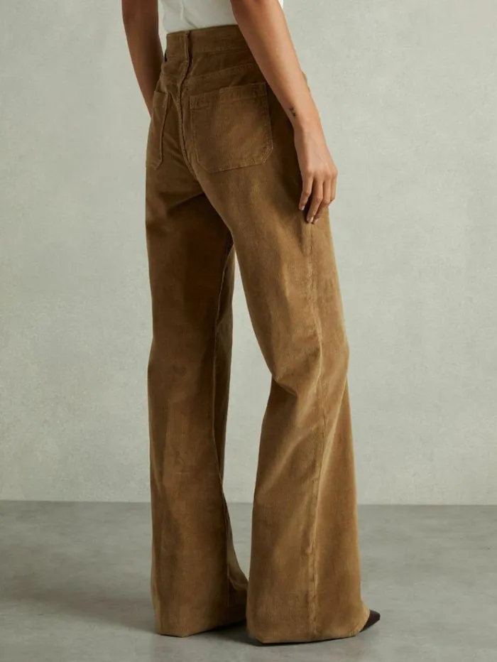 REISS Pants Women CottonBlend Corduroy Flared Trousers Brown
