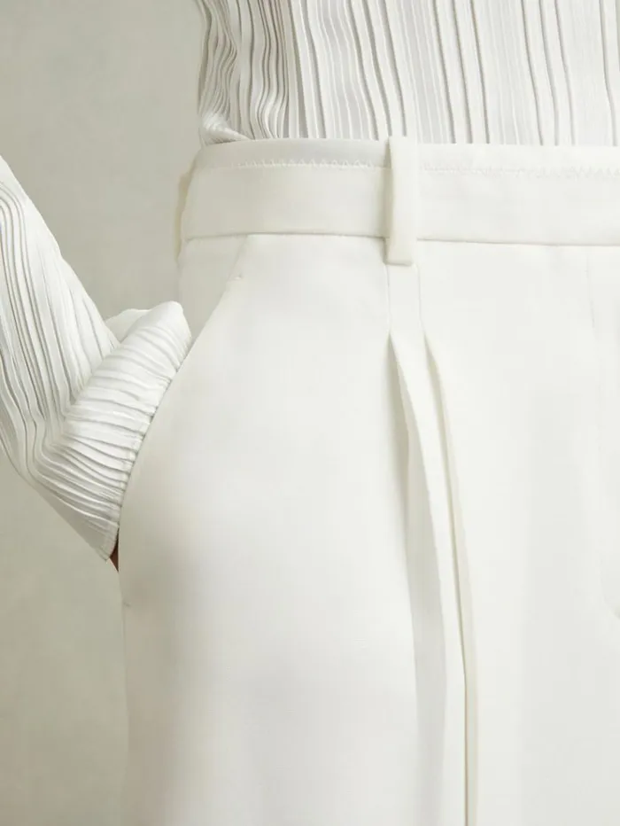 REISS Pants Women Double Pleat Wide Leg Tux Trousers Cream