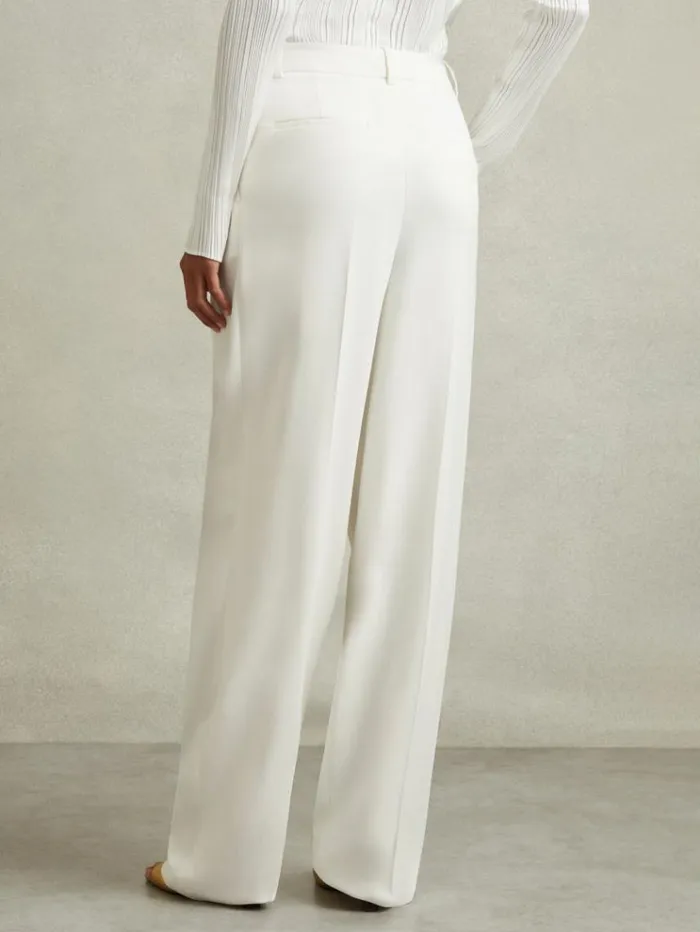 REISS Pants Women Double Pleat Wide Leg Tux Trousers Cream