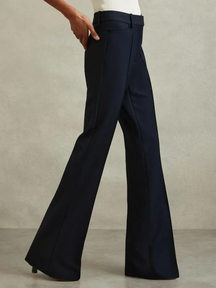 REISS Pants Women Flared Suit Trousers Navy