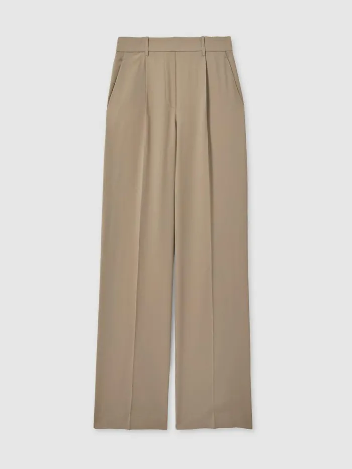 REISS Pants Women HalfElasticated Wide Leg Trousers Mink Neutral