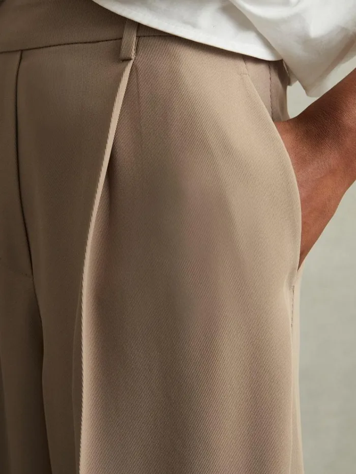 REISS Pants Women HalfElasticated Wide Leg Trousers Mink Neutral