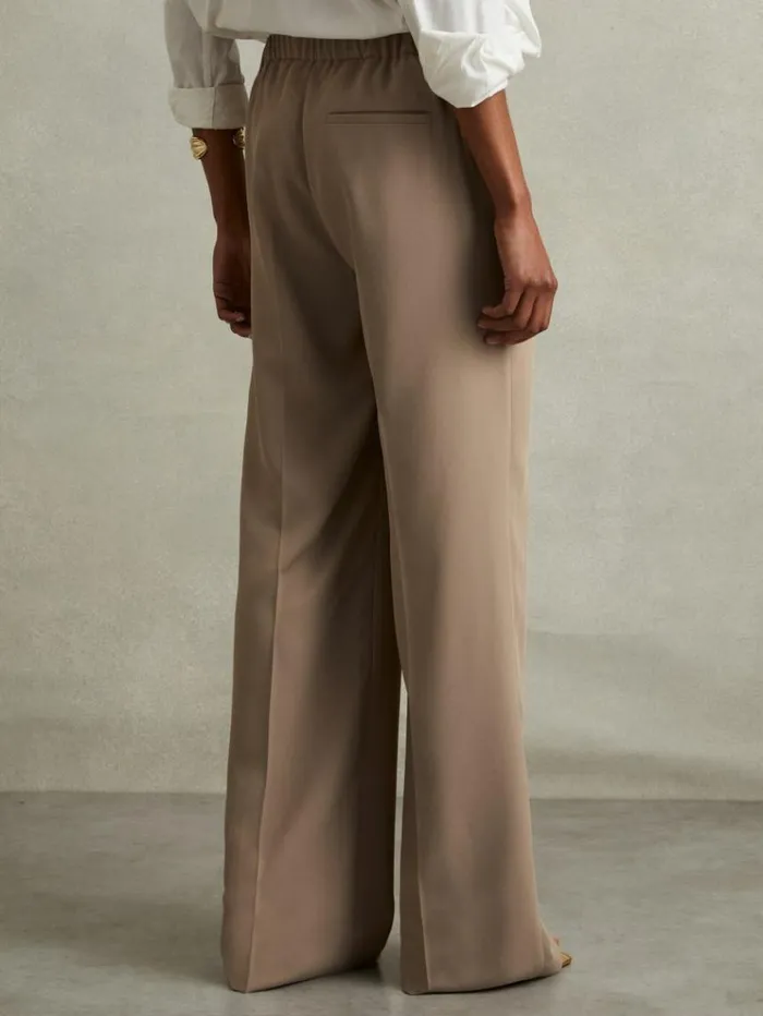 REISS Pants Women HalfElasticated Wide Leg Trousers Mink Neutral