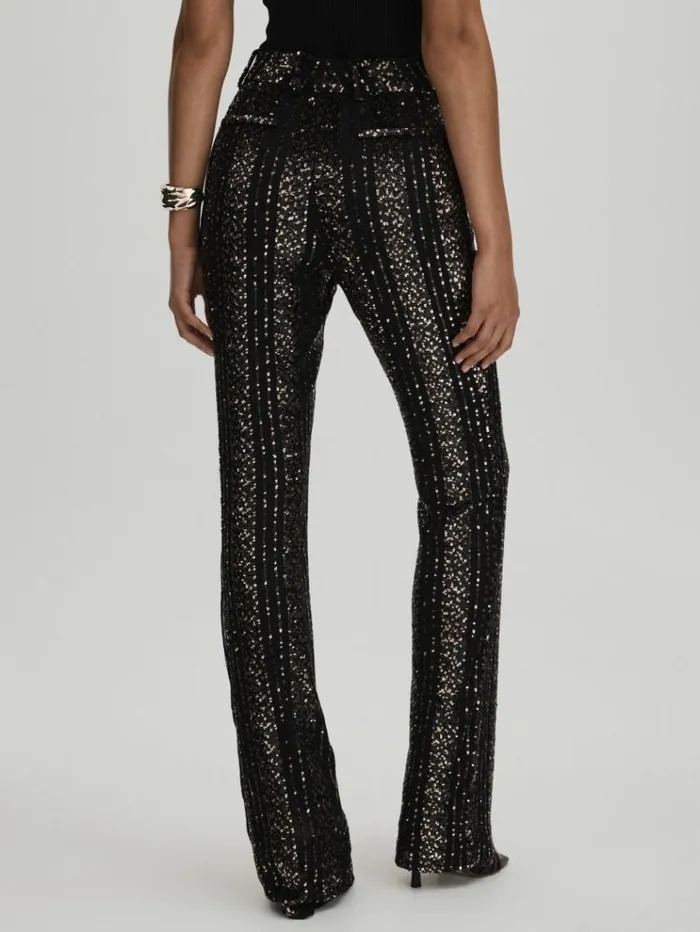REISS Pants Women Halston Striped Sequin Trousers Black