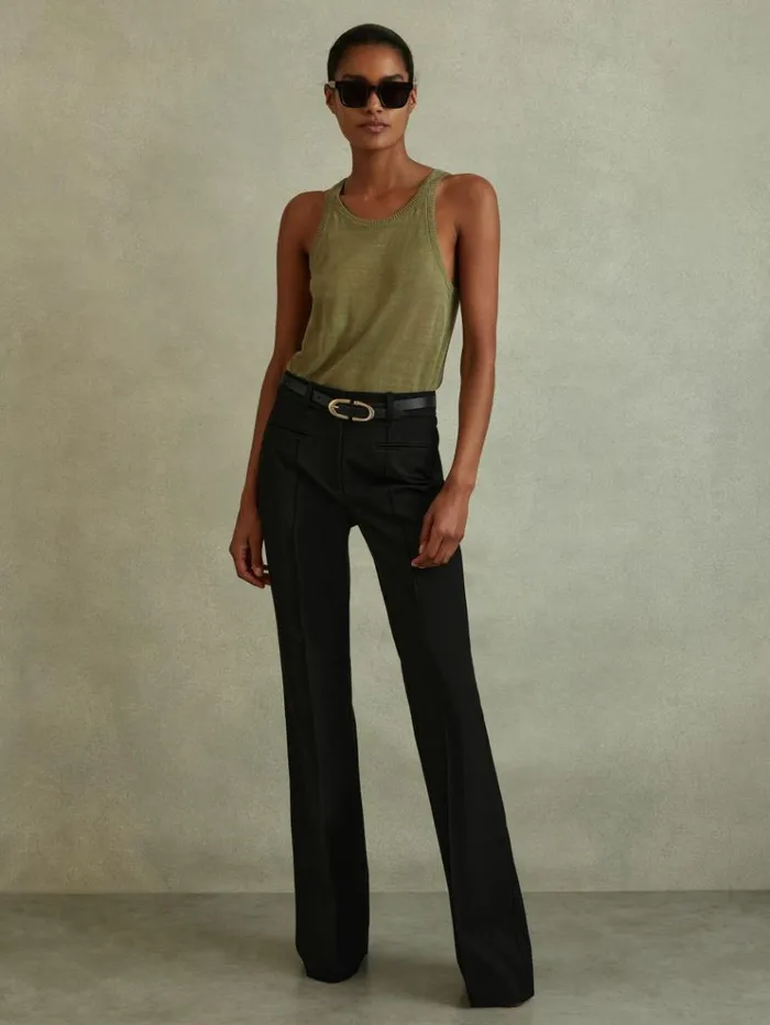 REISS Pants Women High Rise Flared Trousers Black