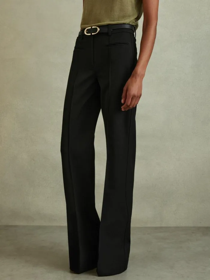 REISS Pants Women High Rise Flared Trousers Black