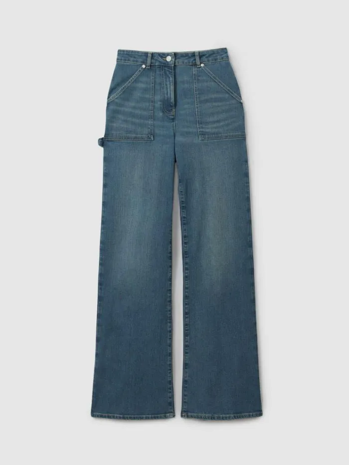 REISS Pants Women Mid Rise Flared Utility Jeans Mid Blue
