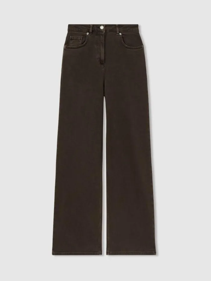 REISS Pants Women Relaxed Garment Dyed Wide Leg Jeans Chocolate