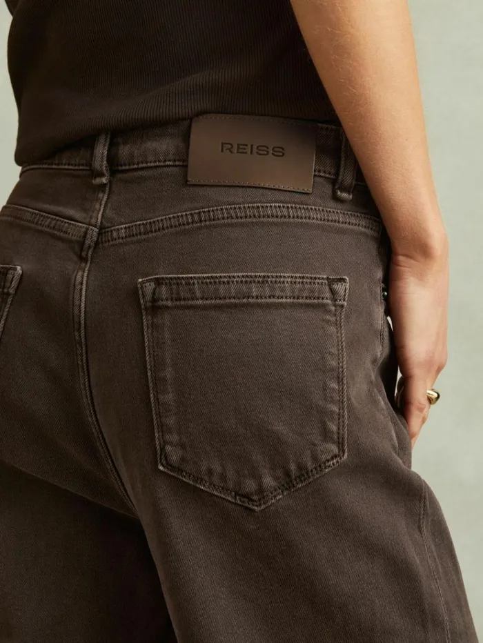 REISS Pants Women Relaxed Garment Dyed Wide Leg Jeans Chocolate