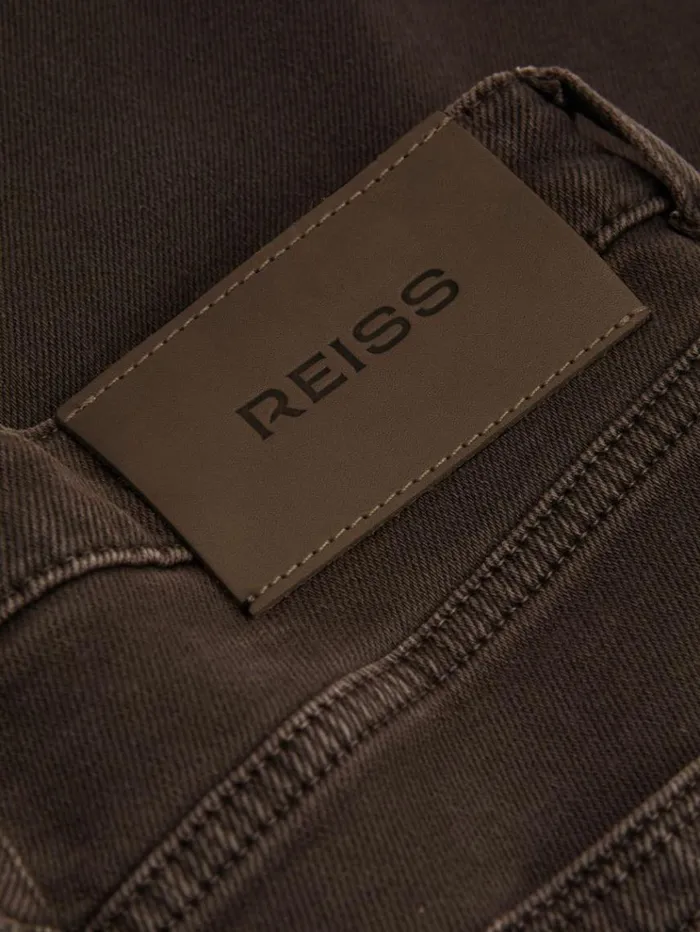 REISS Pants Women Relaxed Garment Dyed Wide Leg Jeans Chocolate