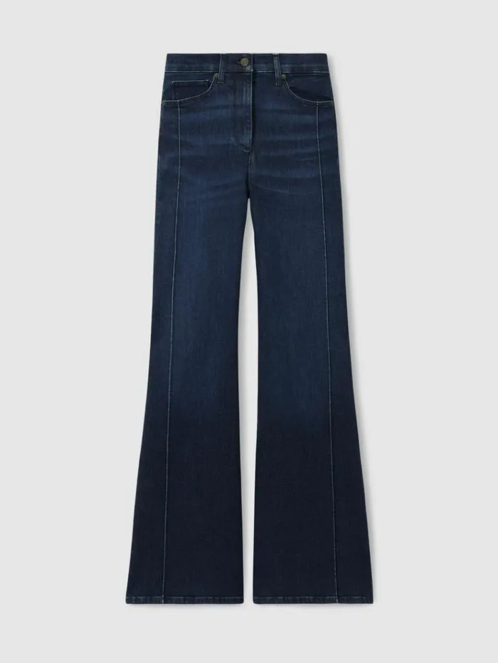 REISS Pants Women Stretch Cotton Wide Leg Jeans Dark Blue