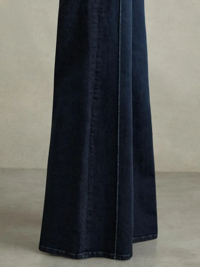 REISS Pants Women Stretch Cotton Wide Leg Jeans Dark Blue