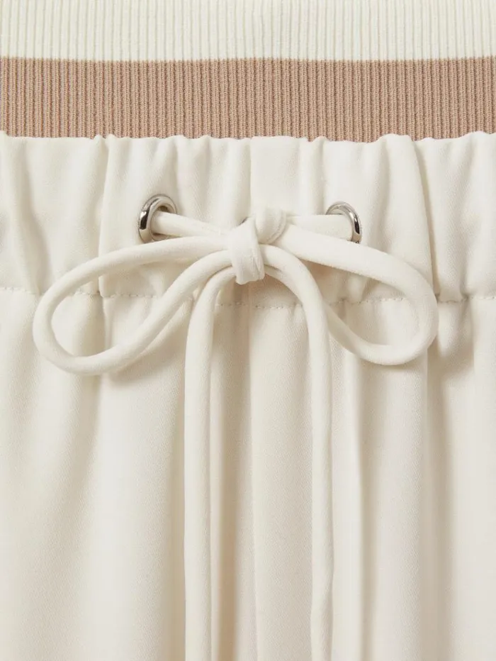 REISS Pants Women Waistband Detail Wide Leg Trousers Cream