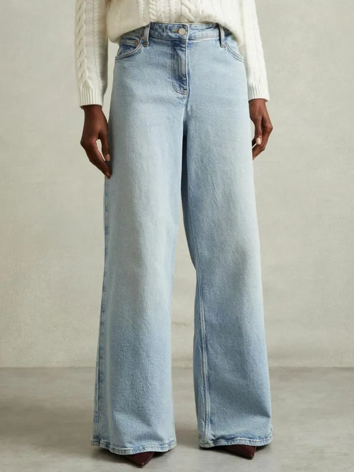 REISS Pants Women Wide Leg Jeans Light Blue
