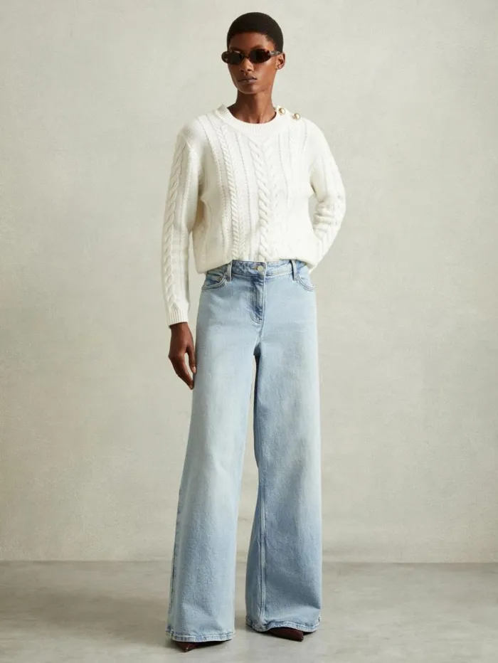 REISS Pants Women Wide Leg Jeans Light Blue