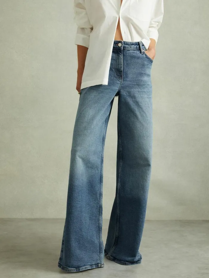 REISS Pants Women Wide Leg Jeans Mid Blue