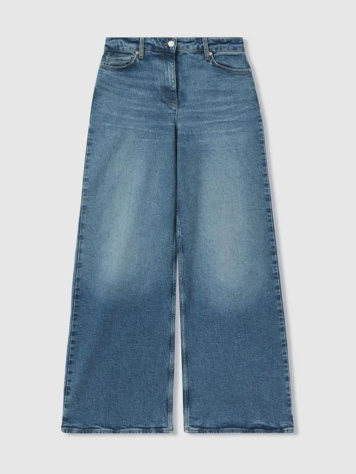 REISS Pants Women Wide Leg Jeans Mid Blue