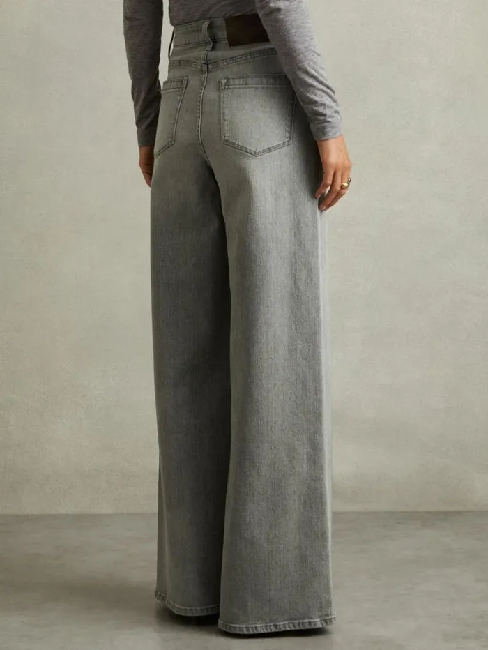REISS Pants Women Wide Leg Jeans Washed Grey