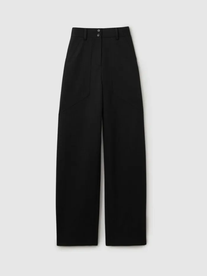 REISS Pants Women Wool Blend Barrel Leg Trousers Black