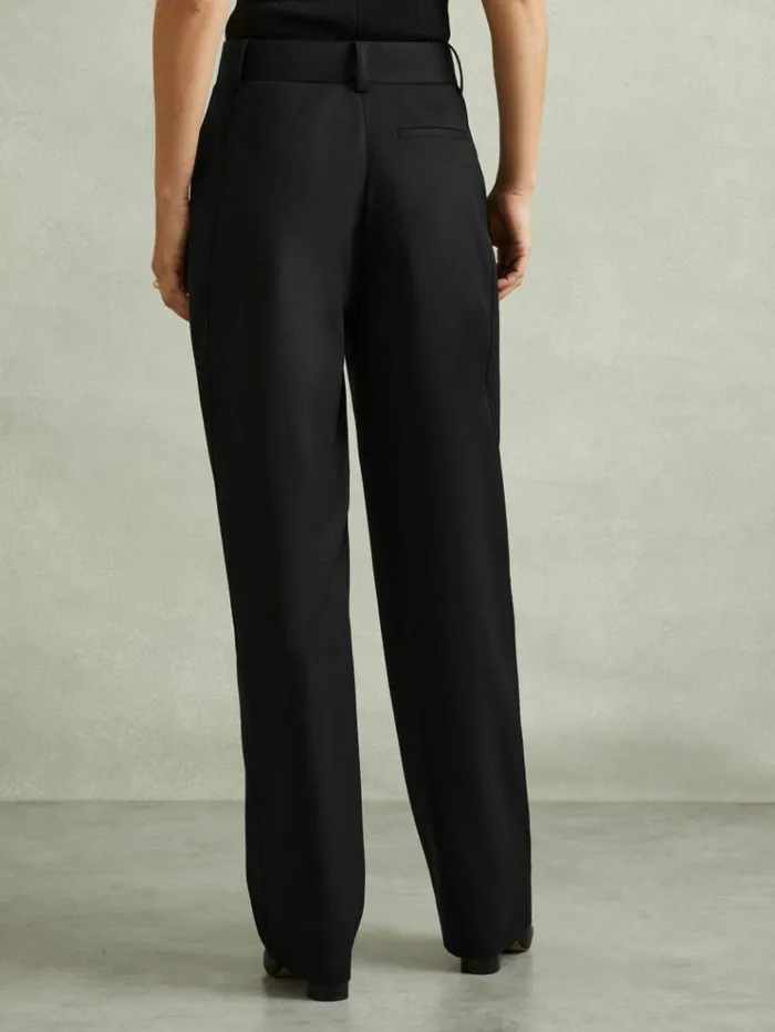 REISS Pants Women Wool Blend Barrel Leg Trousers Black