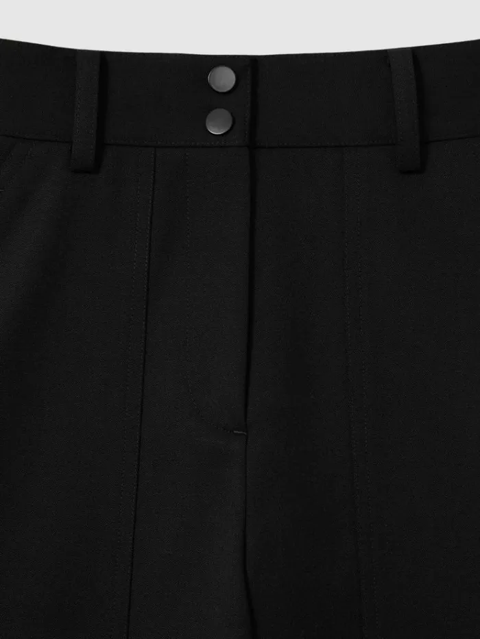 REISS Pants Women Wool Blend Barrel Leg Trousers Black