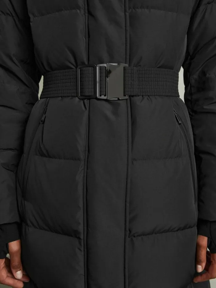 REISS Petite Women Longline Hooded Puffer Coat Black