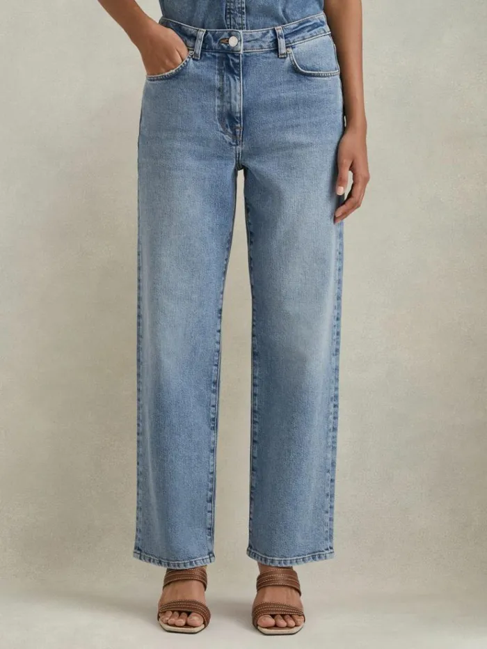 REISS Petite Women Rise Straight Leg Jeans Light Blue