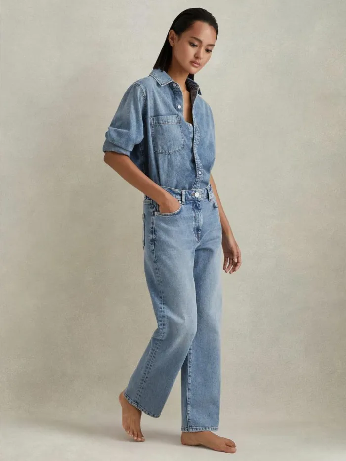 REISS Petite Women Rise Straight Leg Jeans Light Blue