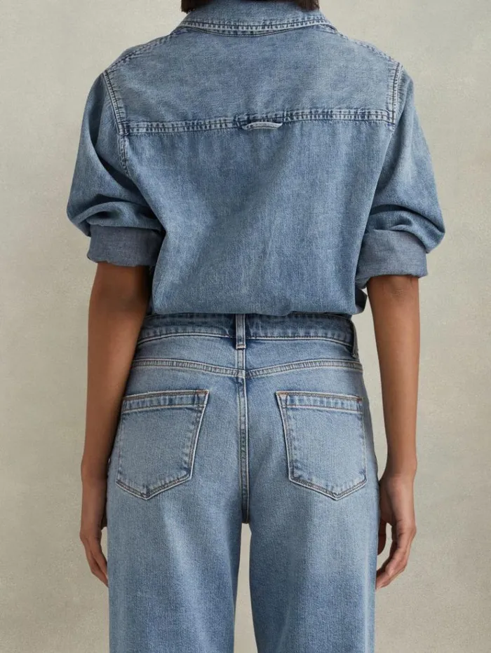 REISS Petite Women Rise Straight Leg Jeans Light Blue