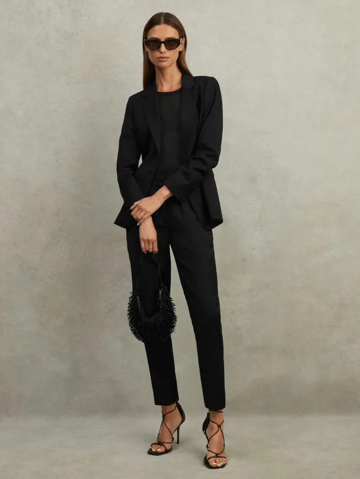 REISS Petite Women Wool Blend Tapered Suit Trousers Black