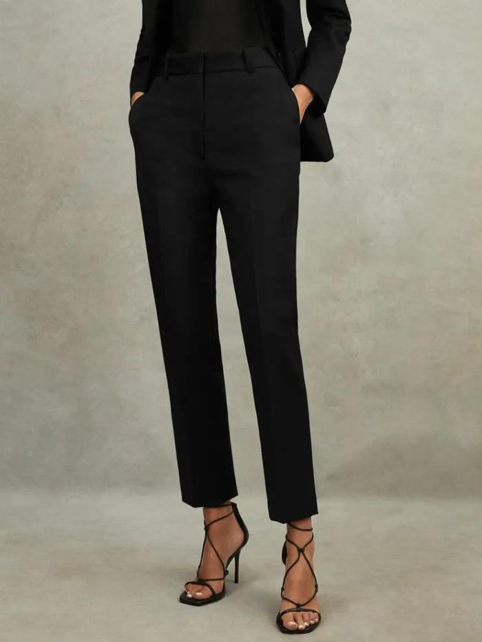 REISS Petite Women Wool Blend Tapered Suit Trousers Black