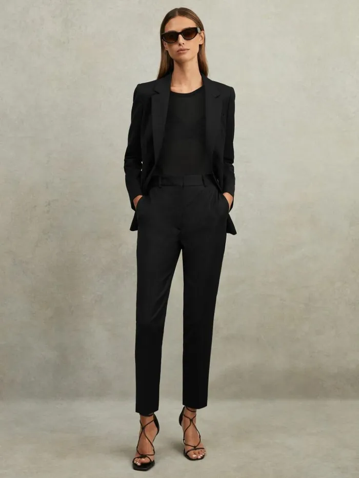 REISS Petite Women Wool Blend Tapered Suit Trousers Black