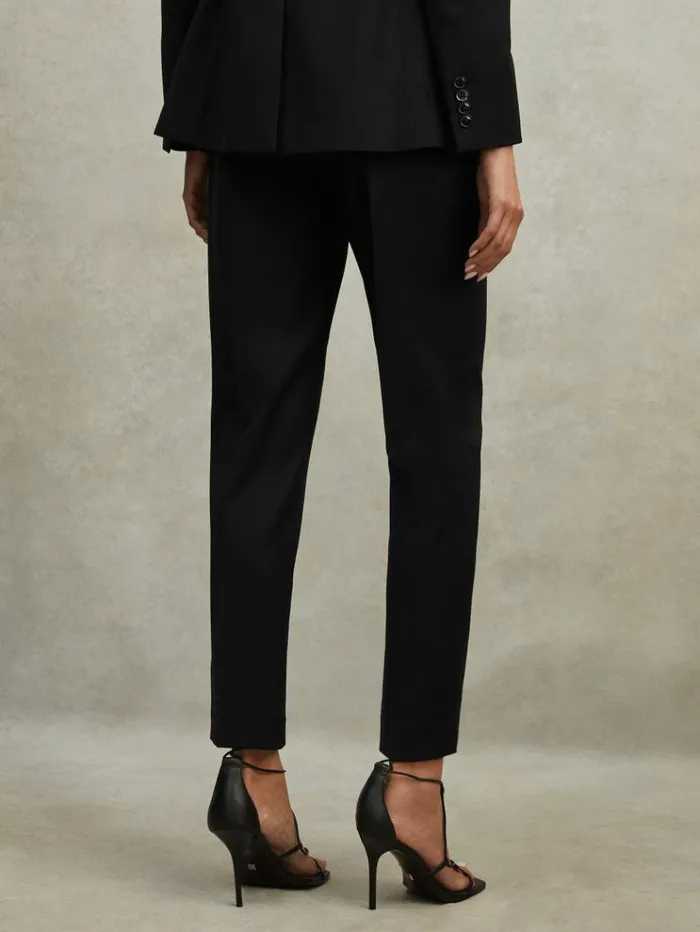 REISS Petite Women Wool Blend Tapered Suit Trousers Black