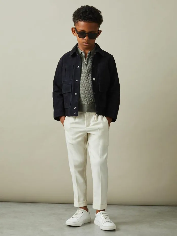REISS Polo Shirts Children HalfZip Knitted Polo Shirt Sage