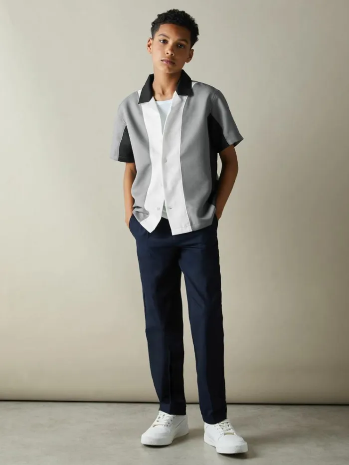 REISS Polo Shirts Children Textured Half Zip Polo Shirt Blue