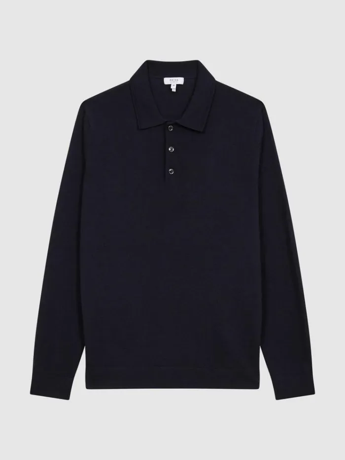 REISS Polo Shirts Men Merino Wool Polo Shirt Navy