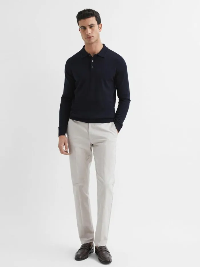 REISS Polo Shirts Men Merino Wool Polo Shirt Navy