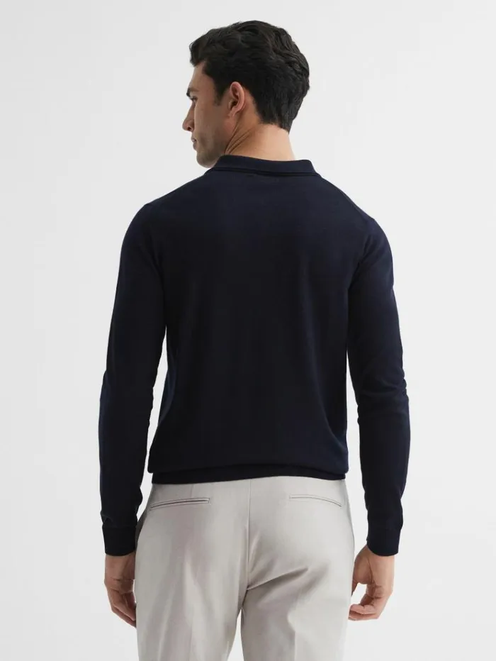 REISS Polo Shirts Men Merino Wool Polo Shirt Navy